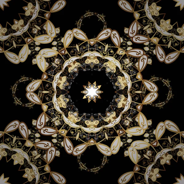 バロック様式のスタイルでシームレスな東洋の飾り 黄金の要素と黒と茶色の色の伝統的な古典的な黄金のベクトル パターン — ストックベクタ