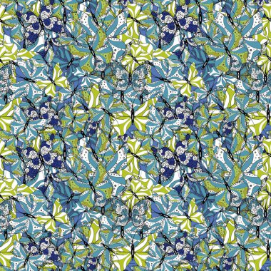 Sevimli vektör çizim. Siyah, beyaz ve mavi renklerde kelebekler seamless modeli. Web sayfası arka plan, duvar kağıdı, tekstil, yüzey dokuları için mükemmel.