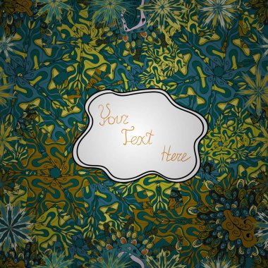 Soyut karalamalar desen. Sorunsuz şirin kumaş deseni. Sarı, mavi ve yeşil renkler. Vektör çizim. -hisse senedi. Güzel arka plan.