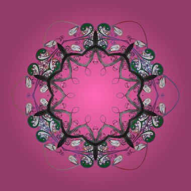 Vektör çizim. Kar tanesi vektör desen. Renkli arka plan üzerinde izole sevimli kar taneleri. Renkli arka plan üzerinde kar taneleri.