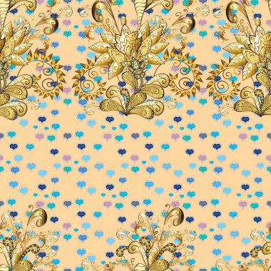 Bitkiler üzerinde tarafsız, mavi ve bej Renkler parlak çiçekli halı ile Seamless Modeli.