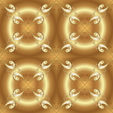 Geleneksel şark süsleme. Bej ve kahverengi renkleri altın elemanları ile Seamless modeli. Klasik vintage arka plan. Klasik vektör altın Dikişsiz desen. Vektör çizim.