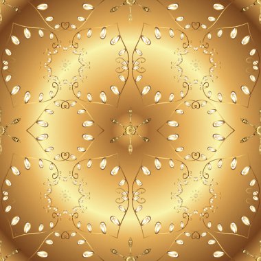 Dikişsiz Ortaçağ çiçek Kraliyet desen. Doğum günü, davet veya afiş için tebrik kartı için iyi. Altın kahverengi ve bej renkler. Dekoratif simetri Arabesk. Vektör çizim.