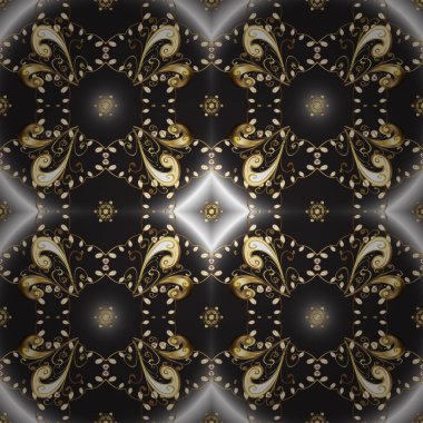 Yinelenen öğeleri ile sorunsuz arka plan. Gri ve kahverengi ve altın desen. Zarif vektör klasik desen.