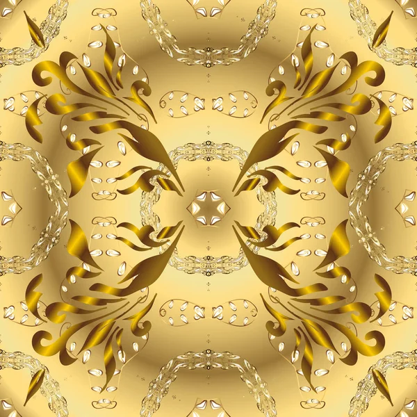 Couleurs Jaune Beige Avec Des Éléments Dorés Vecteur Ornement Floral — Image vectorielle