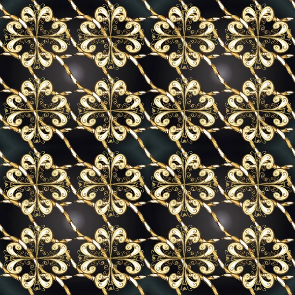 Ornamento Oriental Sem Costura Estilo Barroco Vector Clássico Padrão Dourado — Vetor de Stock