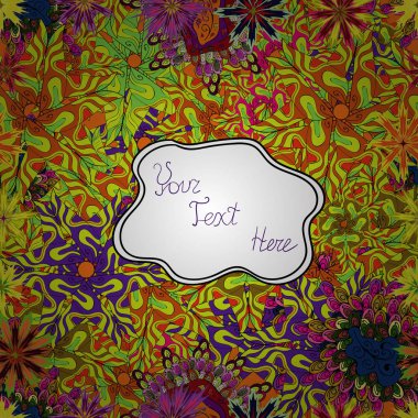 Vektör çizim. Dikişsiz düz sarı, beyaz ve turuncu renklerde arka plan üzerinde soyut karalamalar ile tasarım. Renkli desen.