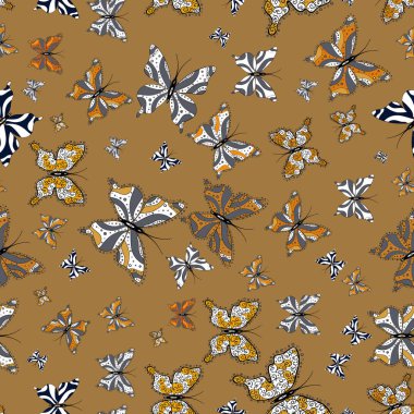 Mistik, semboller. Gri, bej ve beyaz arka plan üzerine el çizimi. Dikişsiz colorfil deseni. Tekrarlanan karalamalar.