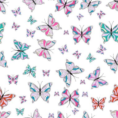 Vektör çizim. Renkli kelebekler. Web sayfa arka planları, sketchs, tekstil, yüzey dokuları için mükemmel. Seamless modeli.