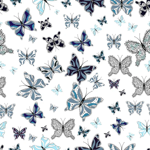 Diseño Tela Bonita Moda Imagen Colores Negro Neutro Blanco Mariposas — Vector de stock