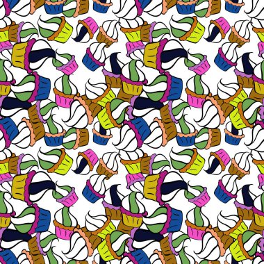 Vektör çizimi. Yeşil, siyah ve beyaz üzerine şirin bir doğum günü geçmişi var. Açık yeşil, siyah ve beyaz kapkek desenli. Sweets arkaplan tasarımı.