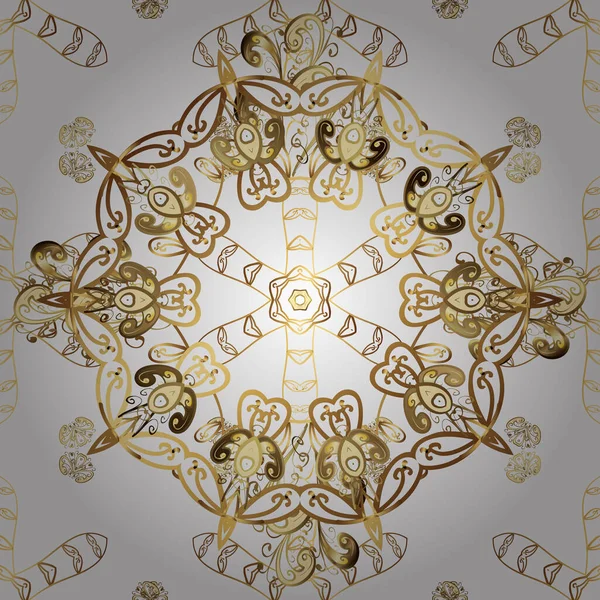 Векторний Золотий Візерунок Біло Коричневих Кольорах Золоті Сніжинки Просто Безшовні — стоковий вектор