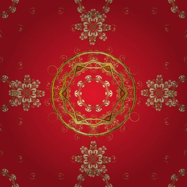 Vektör altın desen. Kusursuz altın desenli bukleler. Doğu tarzı arabesk. Altın elementli kahverengi ve kırmızı renkler. Vektör illüstrasyonu.