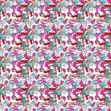 Kusursuz güzel kumaş deseni. Vektör - stok. Güzel geçmiş. Şirin desenler çiziyor. Pembe, beyaz ve siyah renkler.