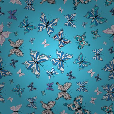 Beyaz, mavi ve siyah renkte soyut sevimli kelebek. Vektör çizimi. Geçmişi. Basit bir şekilde.