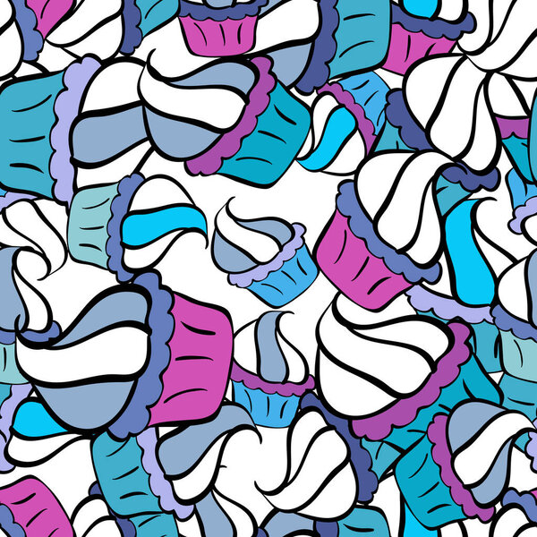 Muffin. Seamless.Cupcake vector pattern. Cupcake pattern background. Happy birthday cupcake background in blue, black and white. Vector illustration.