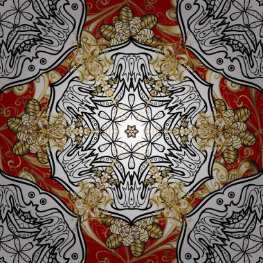 Geleneksel, etnik, Türk, Hint motifleri. Eski model. Kumaş ve tekstil için harika, eskiz, ambalaj ya da her istenen fikir için. Vektör. Kırmızı, siyah ve beyaz süslemeli, çiçeksiz desenli.