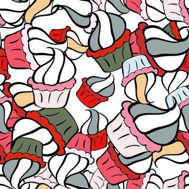 Colorful pattern. Vector illustration. Seamless Flat design with abstract doodles on black, gray and white colors background. clipart