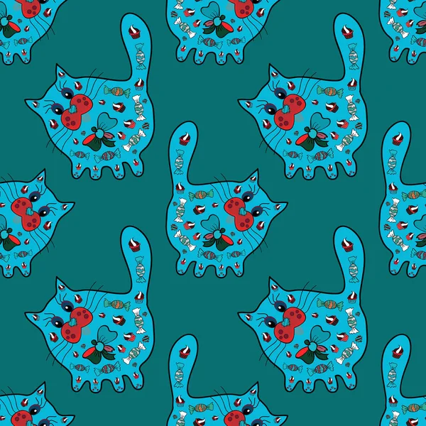 Niedliche Und Schöne Kunst Vektor Hintergrund Für Stoff Textil Katze — Stockvektor