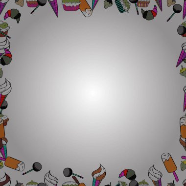 Çerçeve karalaması. Vektör ögesi şablonu. Beyaz, gri ve siyah renkli bir resim. Kusursuz desen.