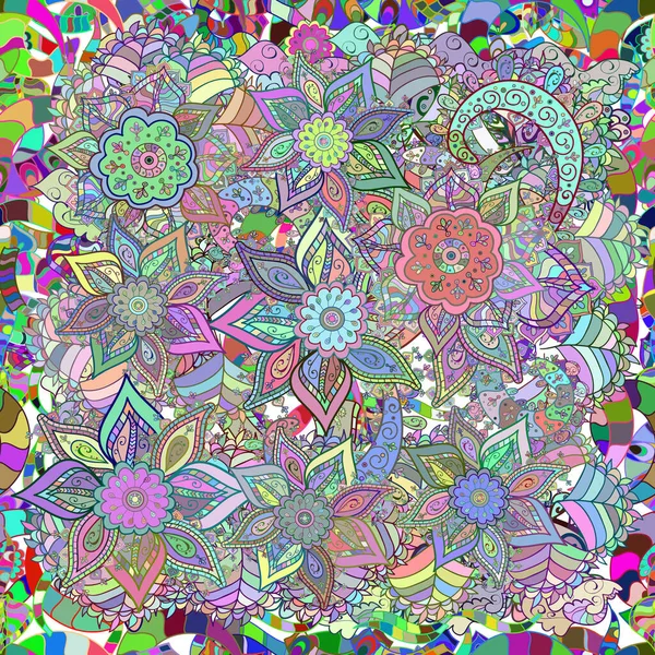 Blumen Blauen Neutralen Und Grünen Farben Vektorillustration Floral Nahtlose Muster — Stockvektor