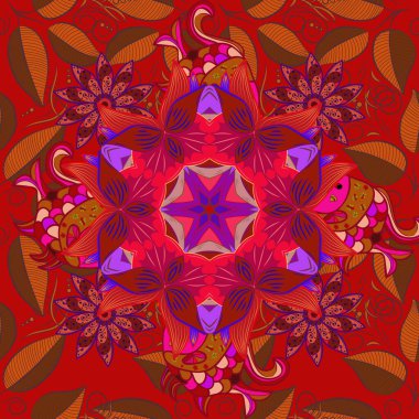 Çizim, web sitesi arka planı, ambalaj kağıdı, davetiye, broşür, afiş veya web sitesi için kusursuz çiçek deseni kullanılabilir. Elle çizilmiş Vektör çizimi. Parlak elementlerin.