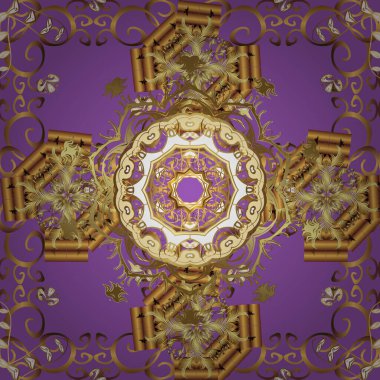 - Sanat. Vektör çizimi. Çiçekli, dikişsiz desen. Doğulu tarzı. Vektör çizimi. Kusursuz. Menekşe ve kahverengi renkte elementler. Tasarım tekstil, kağıt, çizim için.