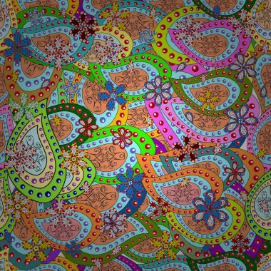 Kusursuz bir arka plan. Vektör çizimi. Suluboya, elle çizilmiş. - Stok. Tasarım ambalajı ve hediye kağıdı, tebrik kartları, afiş ve poster tasarımı. Yeşil, turuncu ve mavi renklere karalamalar.