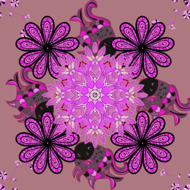 Çiçekli, pürüzsüz bir desen. Tarafsız, siyah ve mor renklerde bahar çiçekleri. Vektör çizimi. Vintage tarzında vektör çiçek illüstrasyonu.