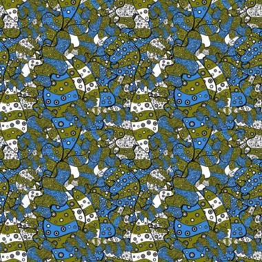 Renklere siyah, kahverengi ve mavi karalamalar. Çiçeksel elementlerle kusursuz zarif vektör dokusu.