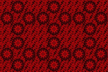 Kusursuz. Renkli yapraklı bir arka plan. Raster illüstrasyonu. Kırmızı, siyah ve kahverengi renklerde çeşitli yapraklar.