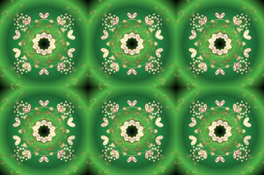 İslami süslemeli soyut arkaplan, Arap geometrik dokusu. Raster skeci. Renkli arkaplan üzerine döşenmiş motif, kıvırcık stili. Yeşil ve beyaz renkli resimler. Kusursuz desen.