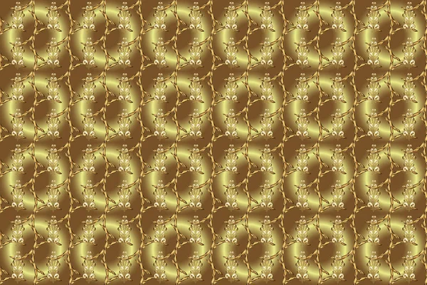 Golden element on brown and neutral colors. Vintage baroque floral seamless pattern in gold over brown and neutral. Luxury, royal and Victorian concept. Ornate raster decoration.