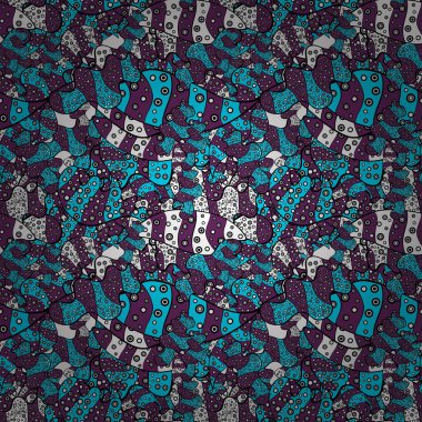 Karalamalar mavi, mor ve siyah renklerde. Kağıt vektörünü sarmak için güzel bir model. Kusursuz Desenli Skeç şirin arkaplan.