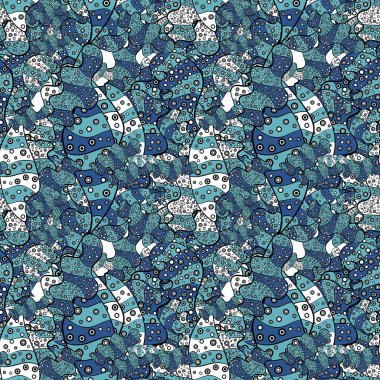 Kusursuz bir arka plan modeli. Beyaz, mavi ve siyah renklere karalamalar. Suluboya, elle çizilmiş. Vektör - stok.