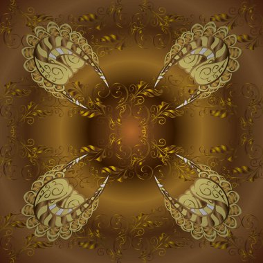 Kahverengi ve sarı renklerde altın elementlerle kusursuz desen. Kusursuz klasik vektör altın deseni. Vektör çizimi. Geleneksel oryantasyon süsü. Klasik vintage arkaplan.