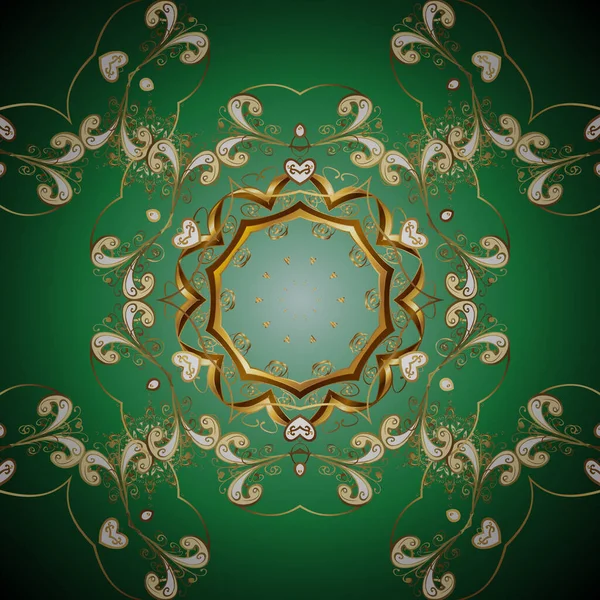 Золотий Візерунок Синіх Зелених Кольорах Золотими Елементами Векторний Геометричний Фон — стоковий вектор