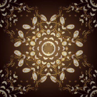 Kusursuz klasik altın desen. Geleneksel vektör yön süsü. Altın elementlerle beyaz ve kahverengi renklerde altın desen.