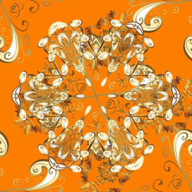 Damask kusursuz yinelenen arkaplan. Barok tarzında altın çiçekli süs. Doku arka planında altın çizim. Kahverengi, sarı ve turuncu renklerde altın element.