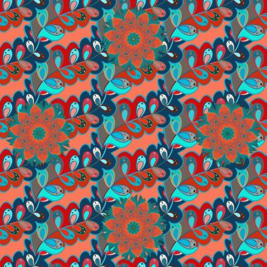 Sonbahar yaprakları mavi, turuncu ve kırmızı karatahtaya tebeşirle çizilir. Vektör çizimi. Yapraklar dökülüyor. Tekstil, eskizler, hediye paketi ve albüm için kusursuz desen.