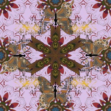 Vektör çizimi. Gri, kahverengi ve nötr renklerde çiçekler. Asya tekstil tarzında. Vektör çizimi. Kusursuz çiçek deseni.