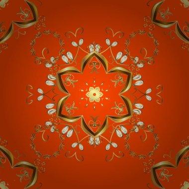 Çiçekli, dikişsiz desen. Turuncu ve kahverengi renkte elementler. Vektör çizimi. Tasarım tekstil, kağıt, çizim için. Doğulu tarzı. Kusursuz. Vektör çizimi. Sanat.