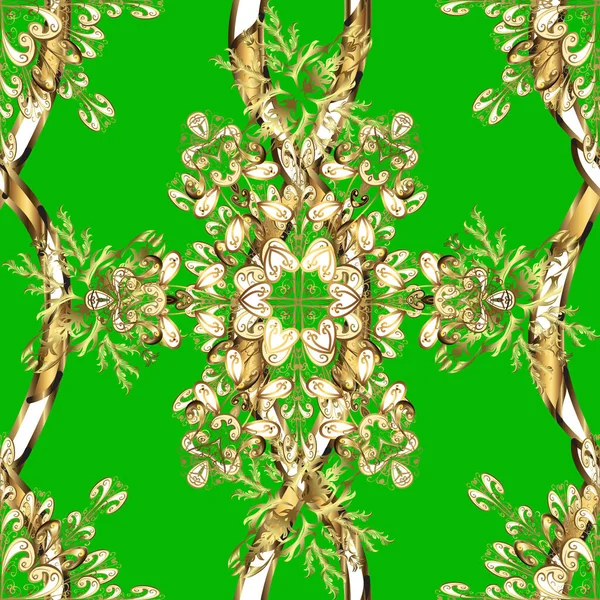 Vector Mehndi Oro Patrón Sin Costuras Patrón Colores Verde Marrón — Vector de stock