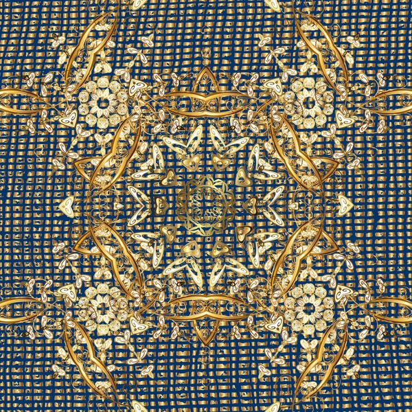 Damast Nahtlose Wiederholung Hintergrund Goldflorales Ornament Barockstil Gold Skizze Auf — Stockvektor