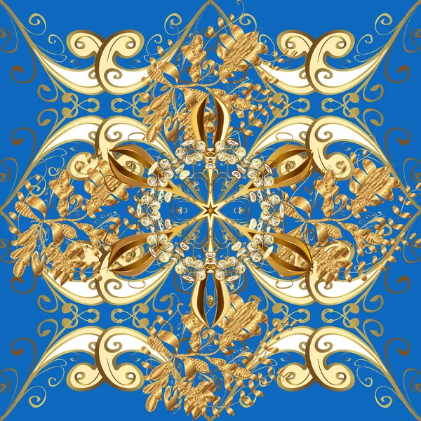 Muster Auf Blauen Farben Mit Goldenen Elementen Nahtlose Element Holzschnitzerei — Stockvektor