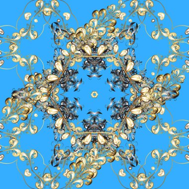 Mavi, bej ve gri renkte vektör mandala deseni. Doğu, İslam. Mandala renkli arka plan. Arap Vintage dekoratif süsü.