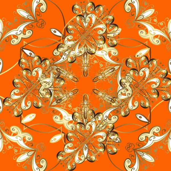 Damas Motif Abstrait Fleur Sans Couture Sur Les Couleurs Orange — Image vectorielle