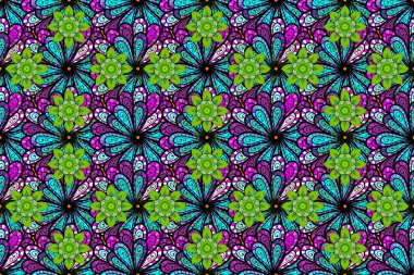 Raster illüstrasyonu. Sevimli, pürüzsüz desenli, küçük çiçekli, klasik tarzda. Moda arka planında parlak buketler. Kumaş, duvar kâğıdı ve kağıda yazdırmak için gelişen arkaplan.