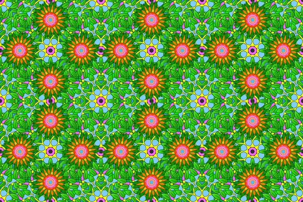 Цветочный Фон Цветной Бесшовный Рисунок Милом Текстильном Стиле Зеленый Синий — стоковое фото