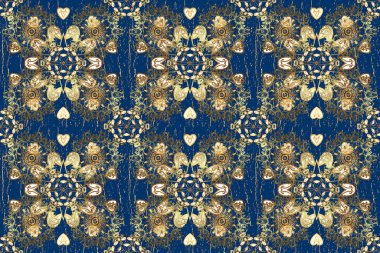 Mavi ve kahverengi renklerde altın elementler. Barok tarzında kusursuz bir doğulu süsü. Geleneksel klasik raster altın pürüzsüz desen.